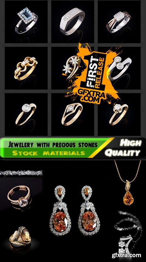 Jewelery with precious stones isolated on black - 25 HQ Jpg