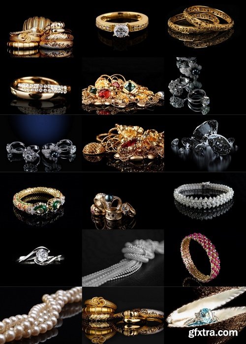 Jewelery with precious stones isolated on black - 25 HQ Jpg