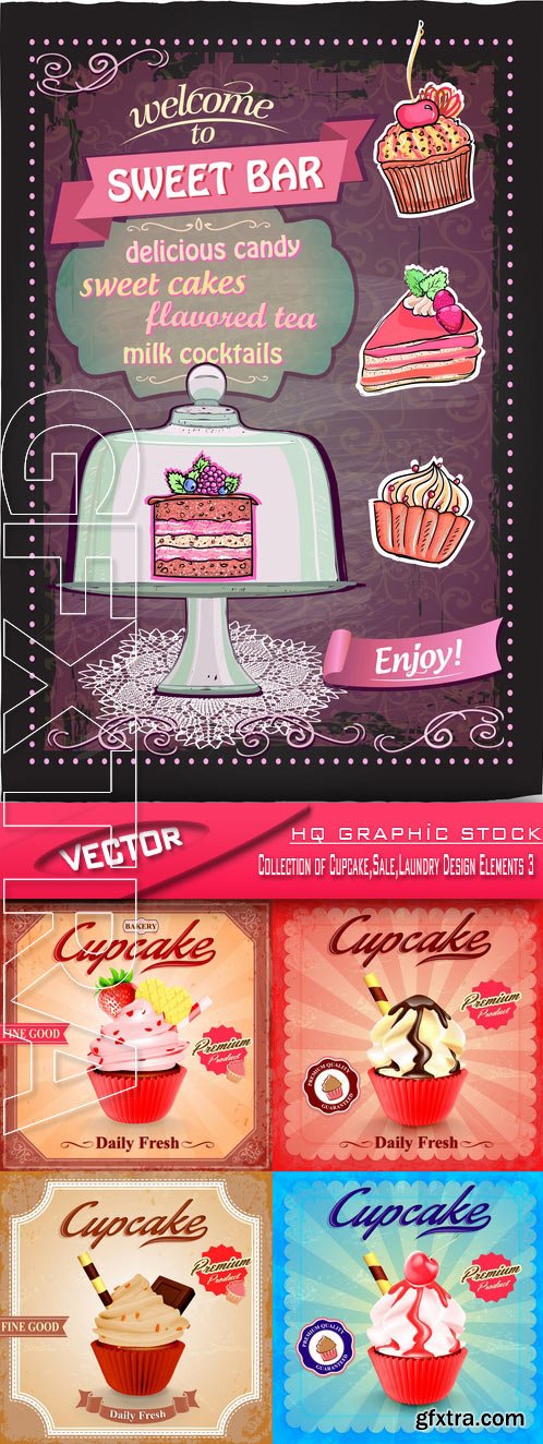 Stock Vector - Collection of Cupcake,Sale,Laundry Design Elements 3
