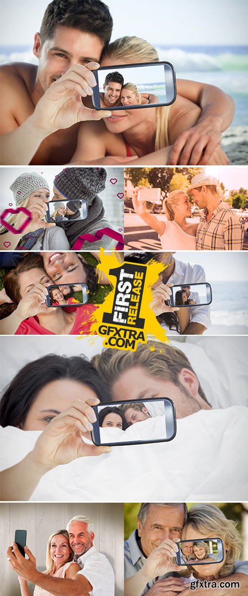 Stock Photo Composite of Couple taking selfie on smartphone