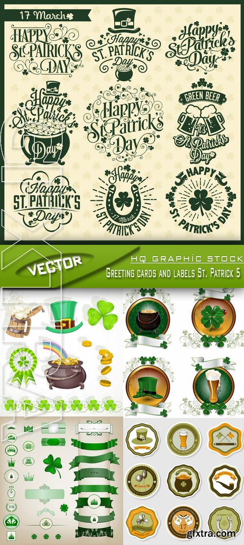 Stock Vector - Greeting cards and labels St. Patrick 5