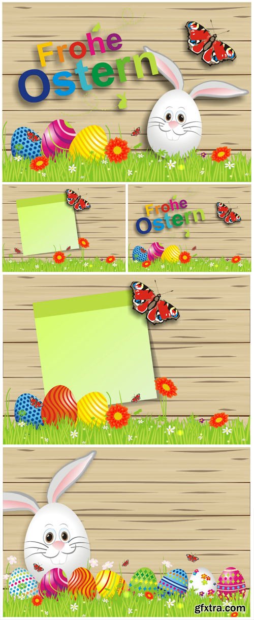 Easter background with eggs, rabbits and flowers Easter background with eggs, rabbits and flowers