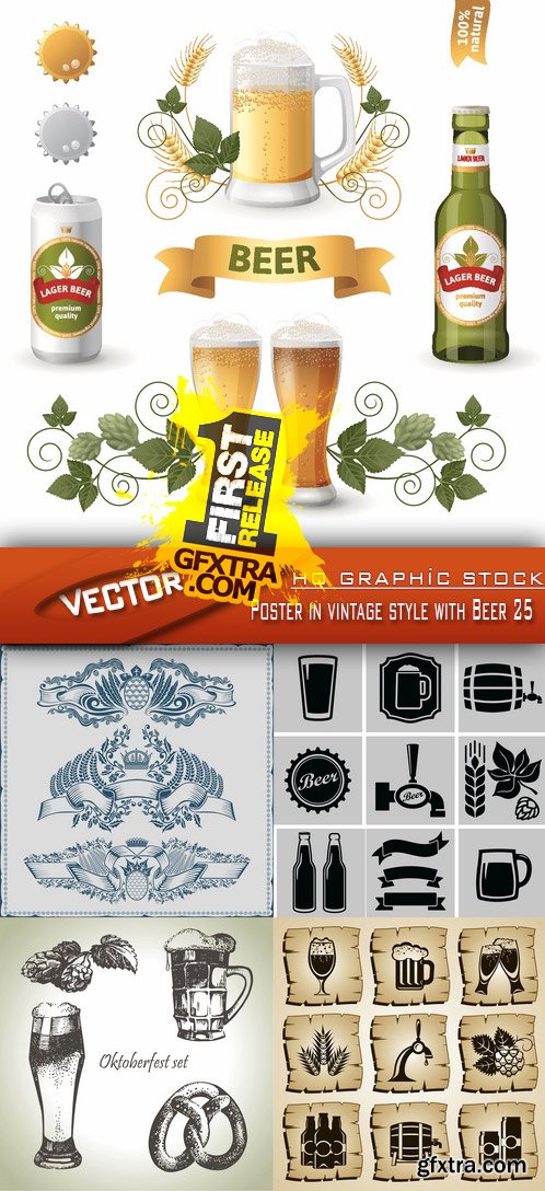 Stock Vector - Poster in vintage style with Beer 25