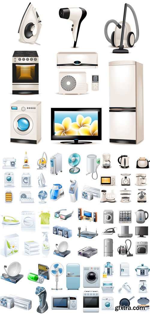 Realistic household appliances vector illustration