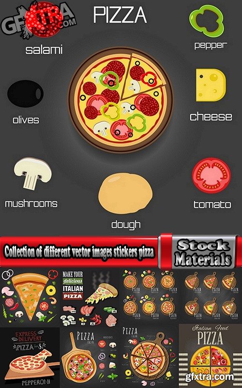 Collection of different vector images stickers pizza 25 Eps