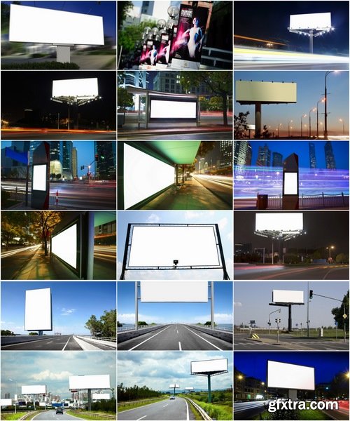 Collection of billboards and banners against the backdrop of the city and highways 25 HQ Jpeg