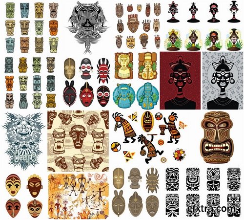 Tribal ethnic masks in vector from stock - 25 Eps