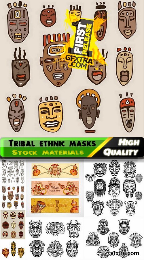 Tribal ethnic masks in vector from stock - 25 Eps