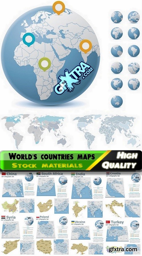 Set of world\'s countries detailed maps - 25 Eps