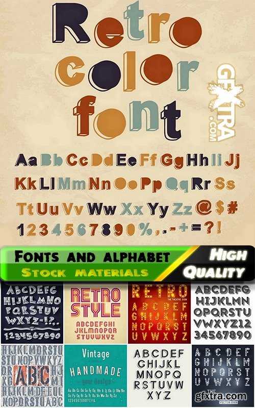 Fonts and alphabet in vintage and retro style - 25 Eps