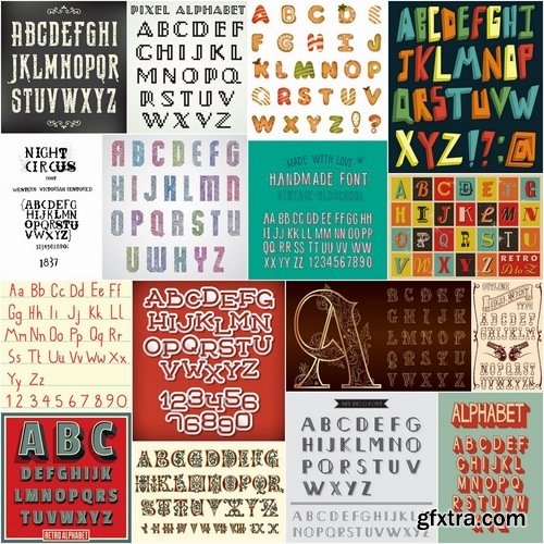 Fonts and alphabet in vintage and retro style - 25 Eps