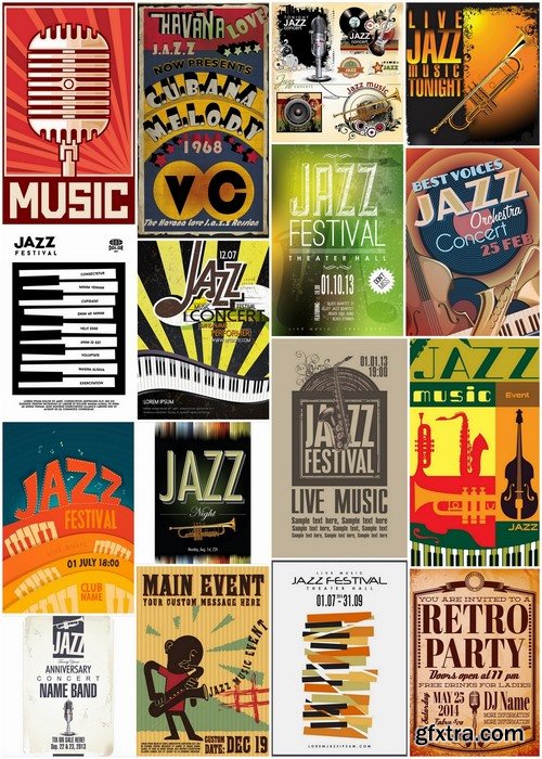 Retro posters for Jazz festival with musical theme - 25 Eps