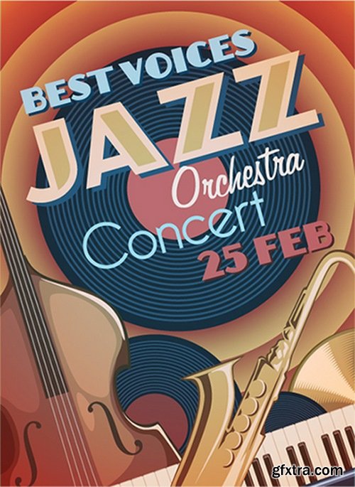 Retro posters for Jazz festival with musical theme - 25 Eps