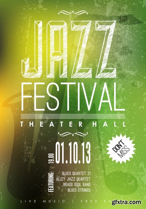 Retro posters for Jazz festival with musical theme - 25 Eps