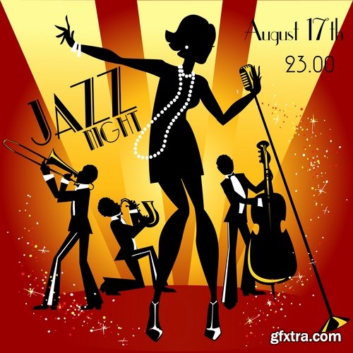 Retro posters for Jazz festival with musical theme - 25 Eps