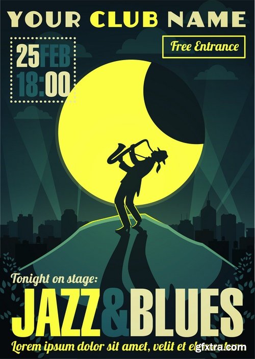 Retro posters for Jazz festival with musical theme - 25 Eps