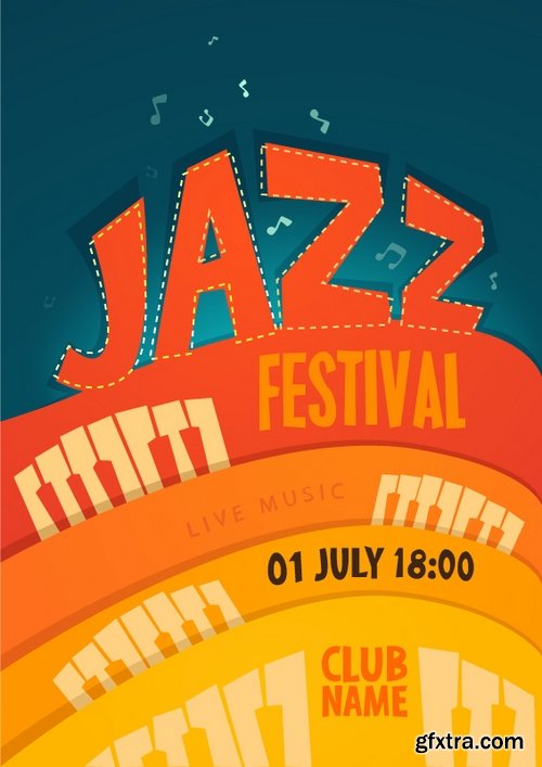 Retro posters for Jazz festival with musical theme - 25 Eps