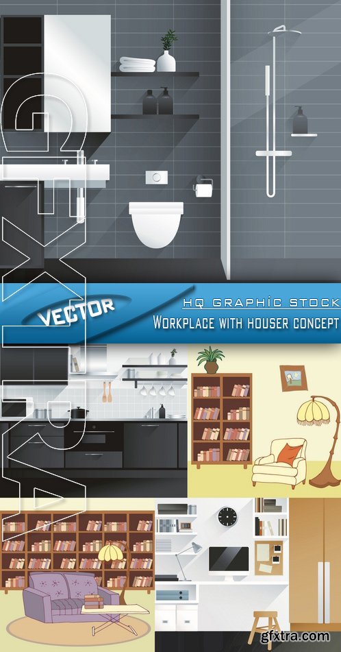 Stock Vector - Workplace with houser concept