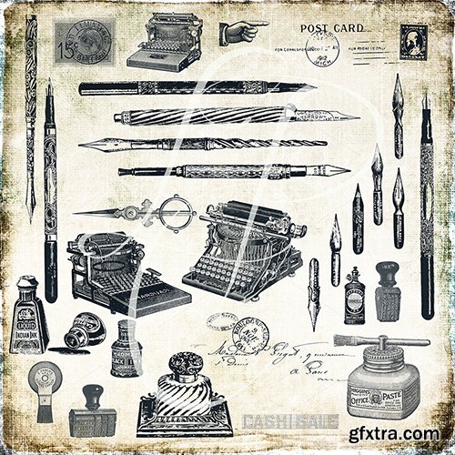 Vintage Office & Postcard Brush Set, 71 .abr Brushes