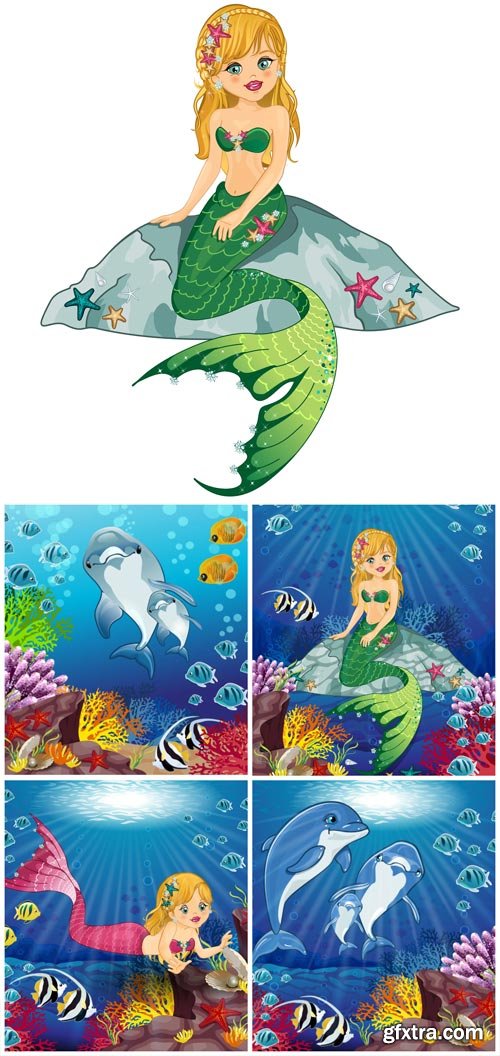 Mermaid and dolphins in the vector Mermaid and dolphins in the vector