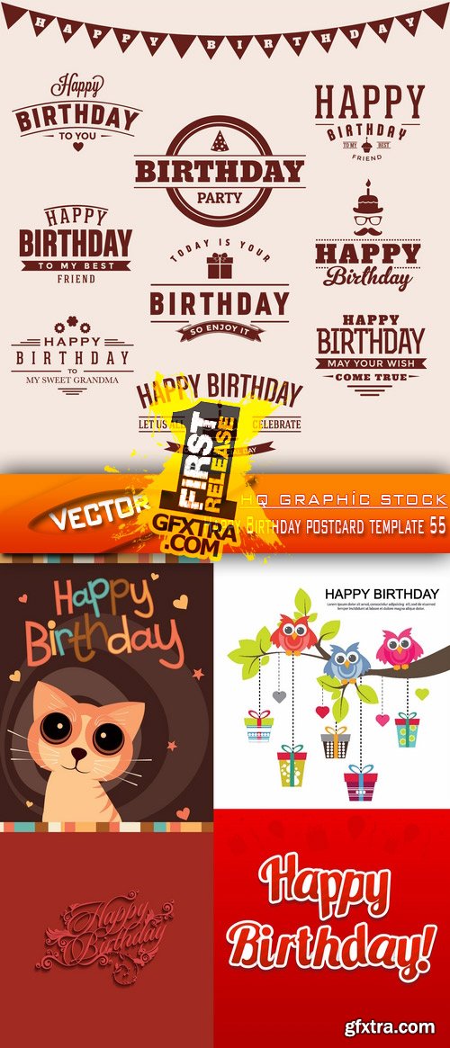Stock Vector - Happy Birthday postcard template 55