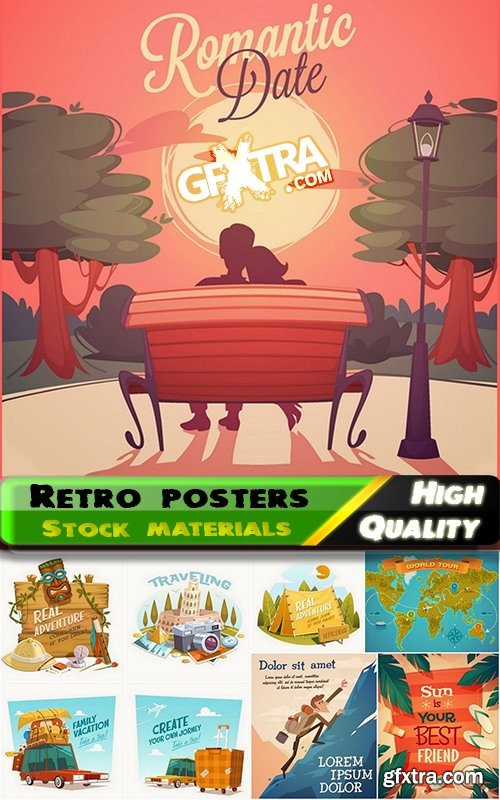 Different posters in retro style in vector from stock - 25 Eps