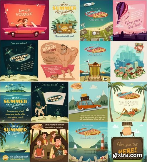 Different posters in retro style in vector from stock - 25 Eps
