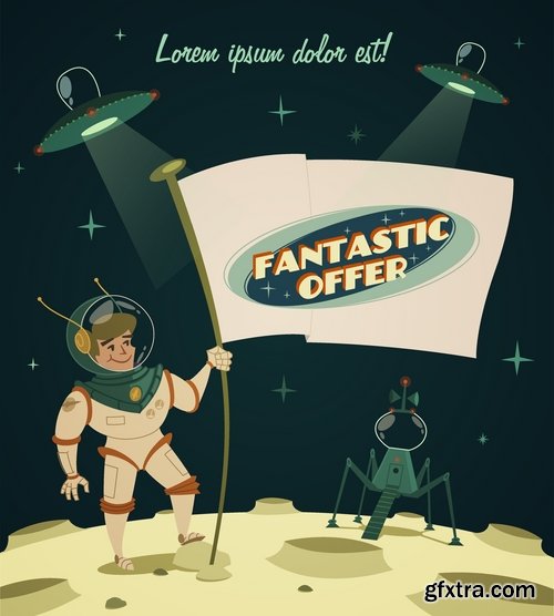 Different posters in retro style in vector from stock - 25 Eps