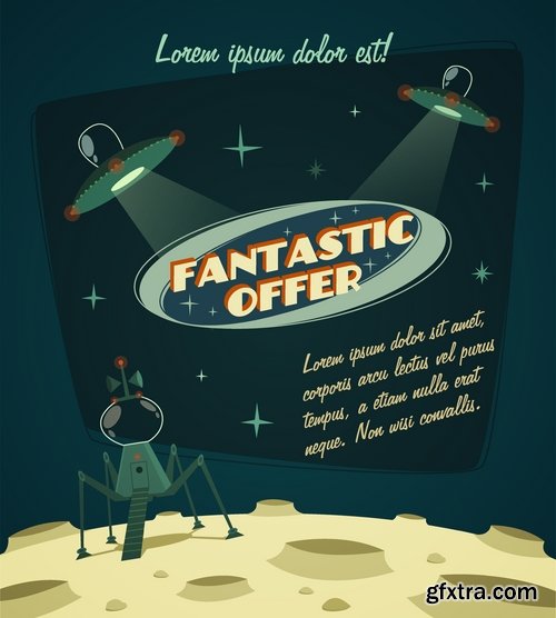 Different posters in retro style in vector from stock - 25 Eps