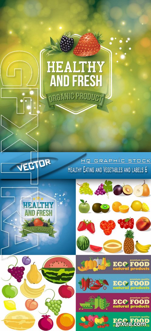 Stock Vector - Healthy Eating and Vegetables and labels 6