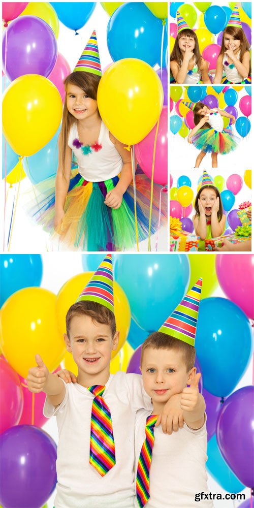 Children's birthday, children with balloons - stock photos Children's birthday, children with balloons - stock photos