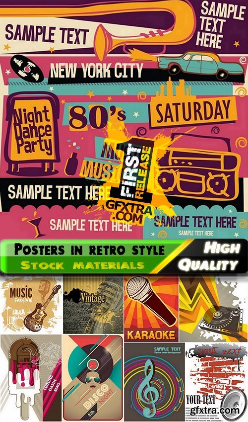 Posters in retro style with music theme - 25 Eps