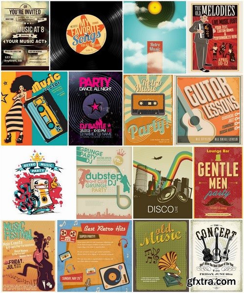 Posters in retro style with music theme - 25 Eps