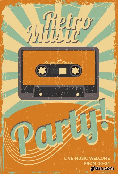 Posters in retro style with music theme - 25 Eps