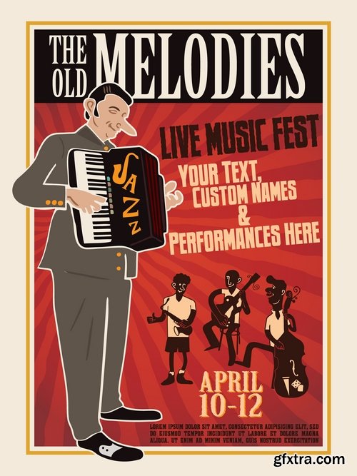 Posters in retro style with music theme - 25 Eps