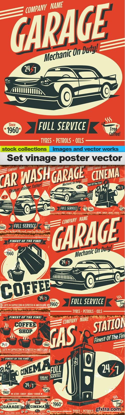 Set vinage poster vector, 10 x EPS