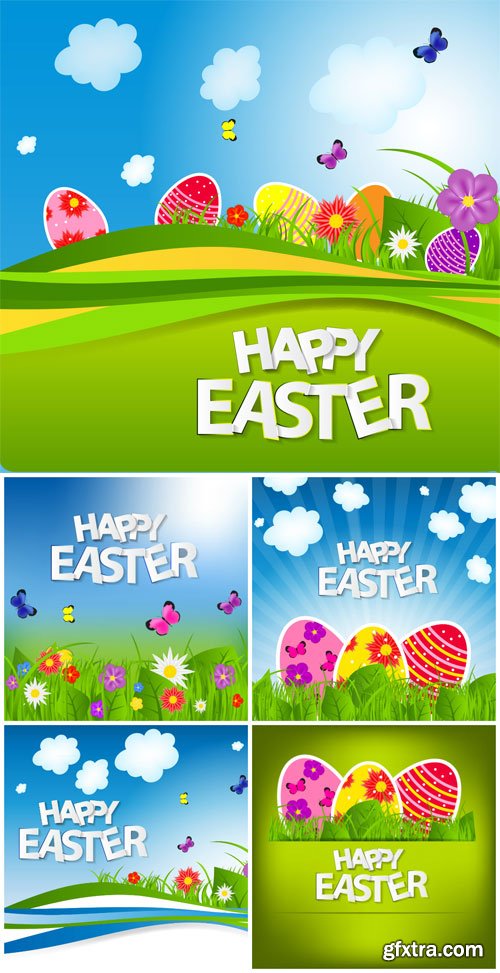 Vector easter, easter eggs, flowers and butterflies Vector easter, easter eggs, flowers and butterflies