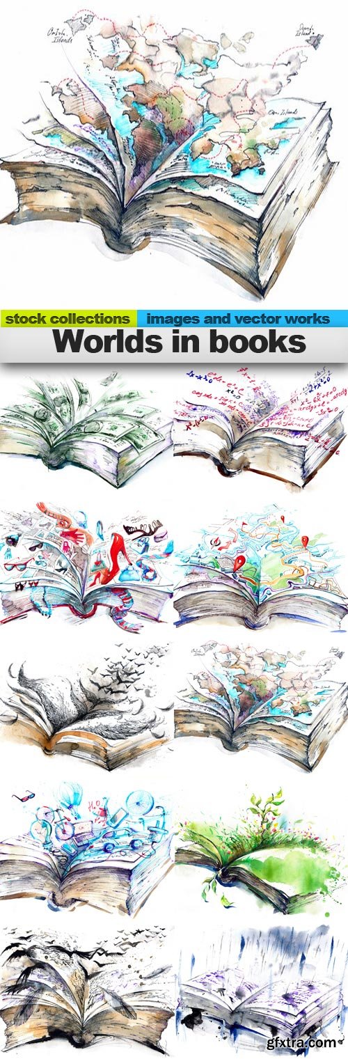 Worlds in books, 10 x UHQ JPEG
