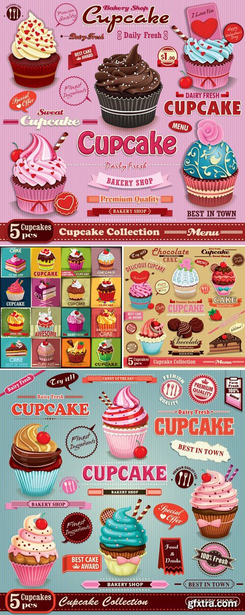 Stock Vectors - Vintage Cupcake Poster Set Design