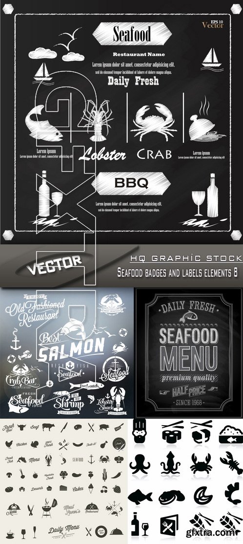 Stock Vector - Seafood badges and labels elements 8