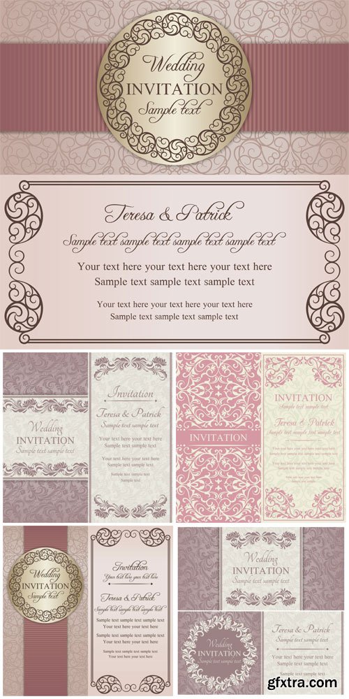Wedding invitation vector, vintage background with patterns Wedding invitation vector, vintage background with patterns