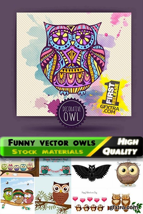Set of funny vector owls from stock - 25 Eps