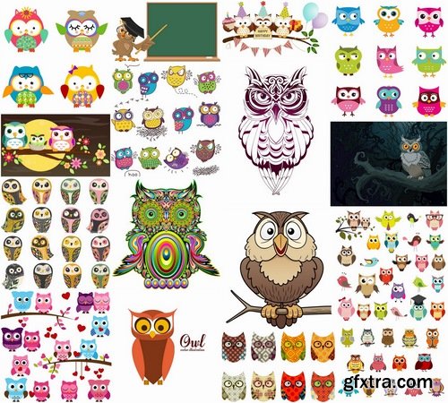 Set of funny vector owls from stock - 25 Eps