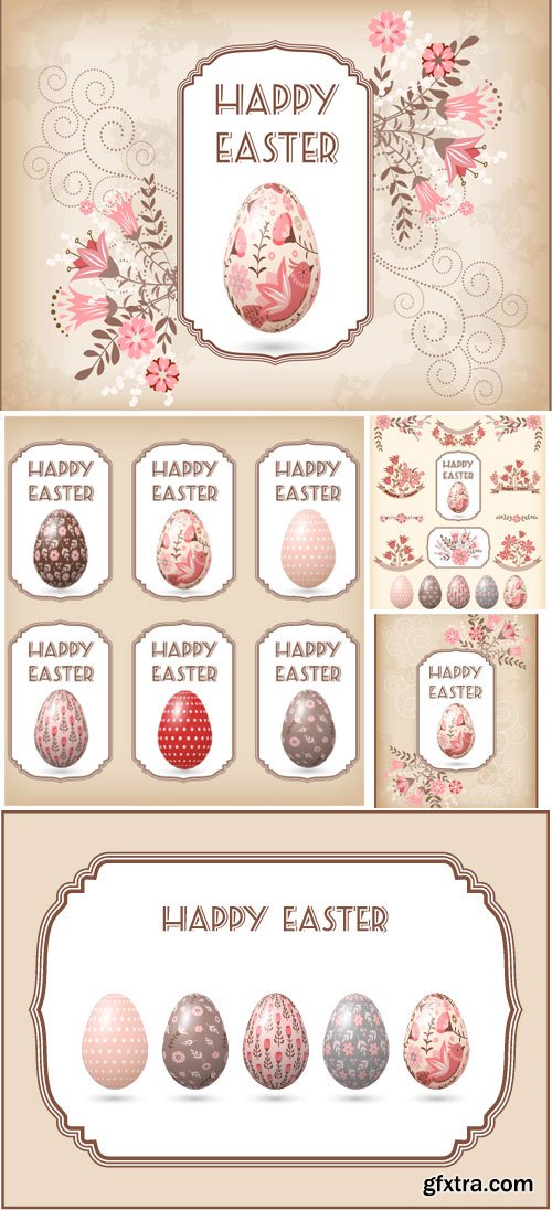 Easter vector, gentle background with Easter eggs and flowers Easter vector, gentle background with Easter eggs and flowers