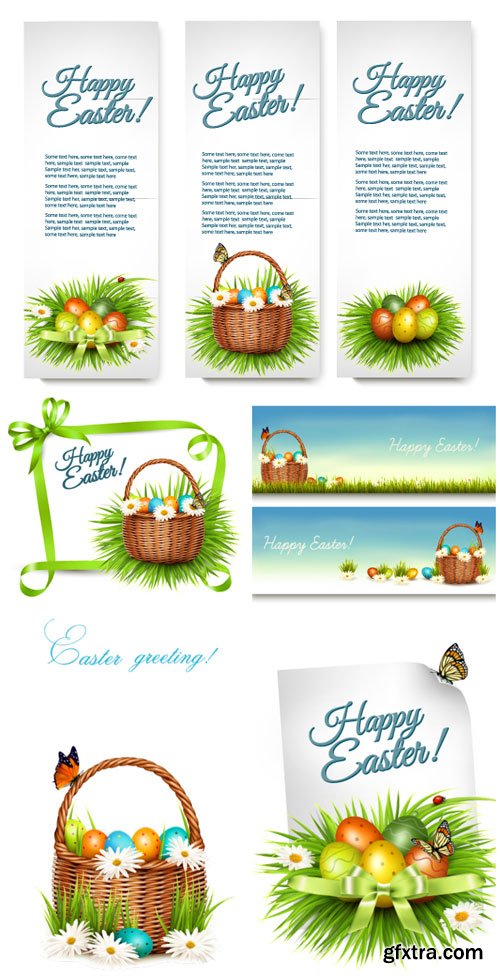 Easter vector banners with easter eggs and flowers Easter vector banners with easter eggs and flowers