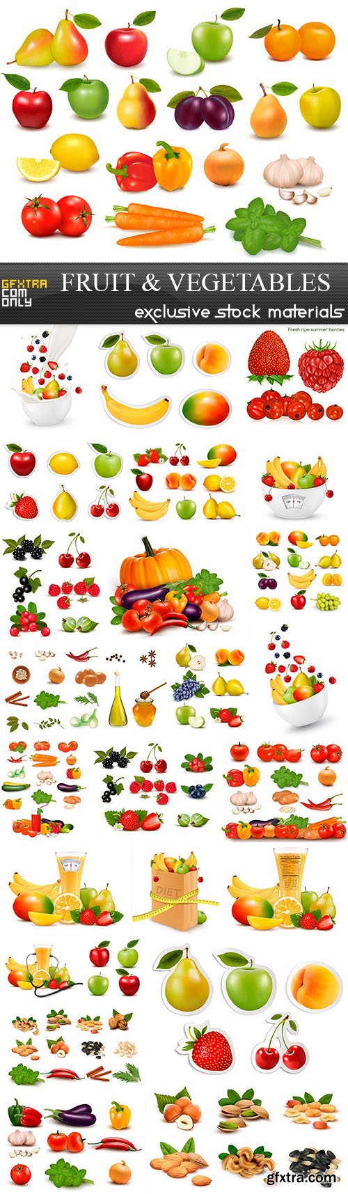 Fruit & Vegetables - Vector Stock, 25xEPS