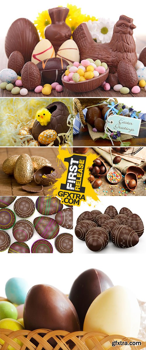 Stock Photo: Chocolate Easter Eggs on wooden background