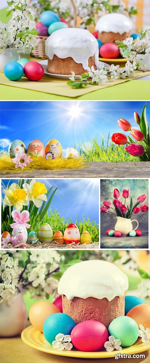 Easter background with easter eggs and flowers Easter background with easter eggs and flowers