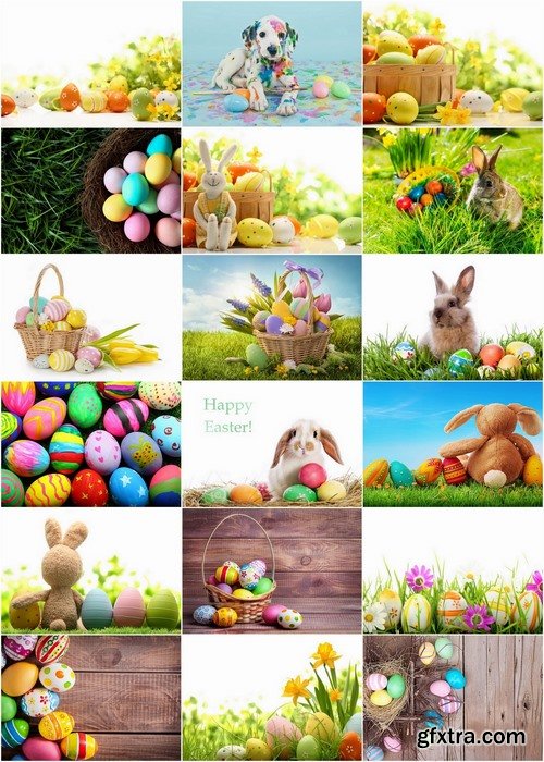 Holiday backgrounds with eggs and rabbits for Easter - 25 HQ Jpg