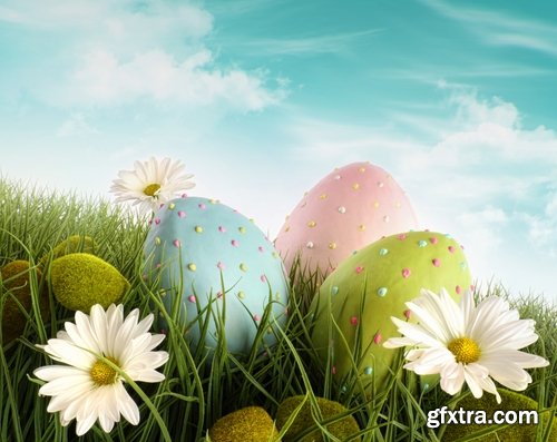 Holiday backgrounds with eggs and rabbits for Easter - 25 HQ Jpg